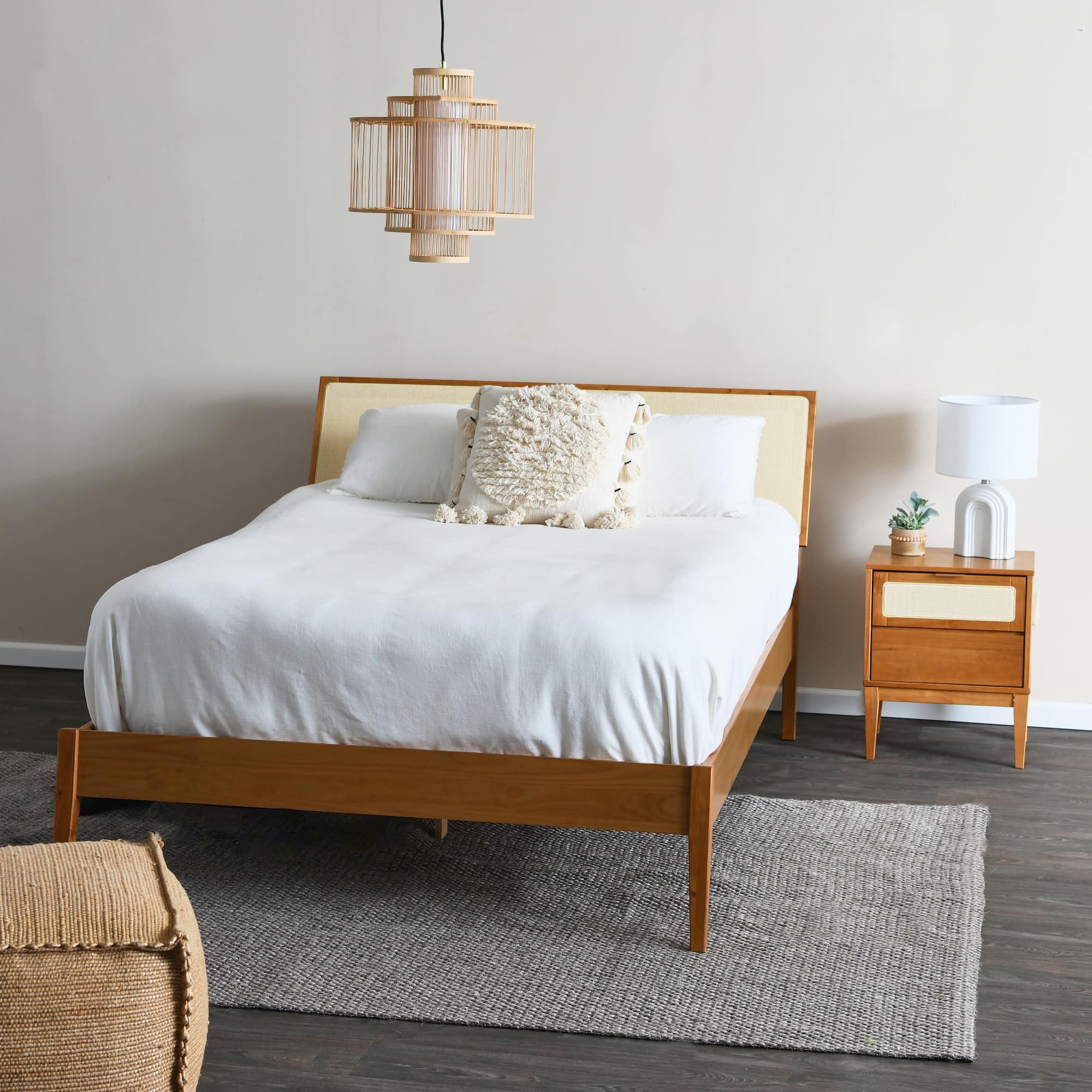 Hello Honey® Crawford 24" Solid Wood Nightstand with Storage Drawers and Cane Detail